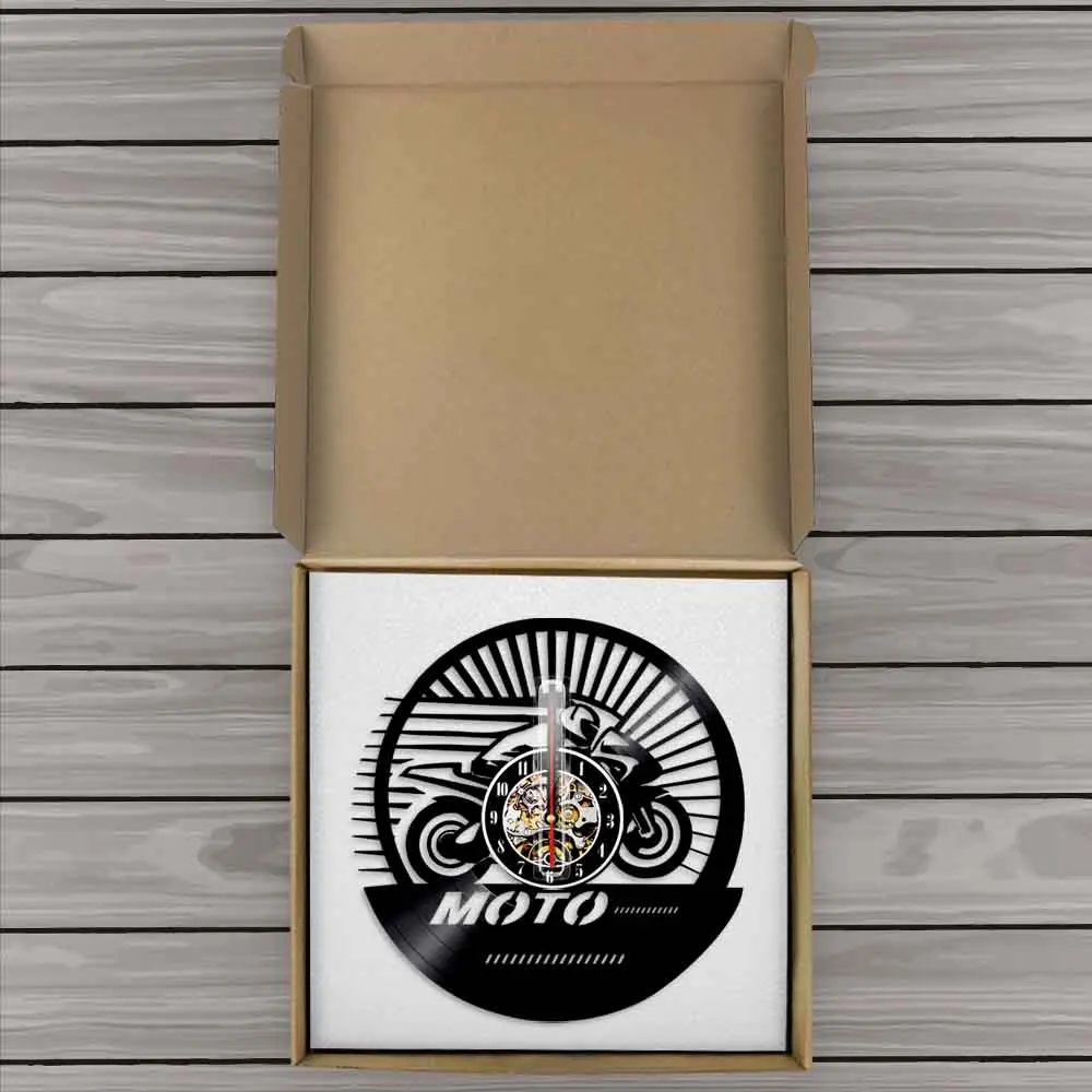 Экстремальные Мотогонки виниловая пластина 3D настенные часы веер настенный