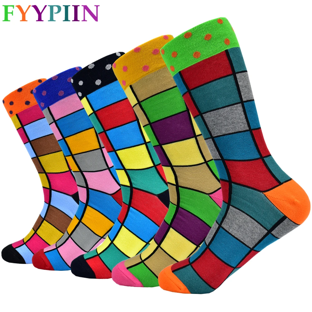 Мужские новые носки из чесаного хлопка 2020 модные дизайнерские цветные квадраты