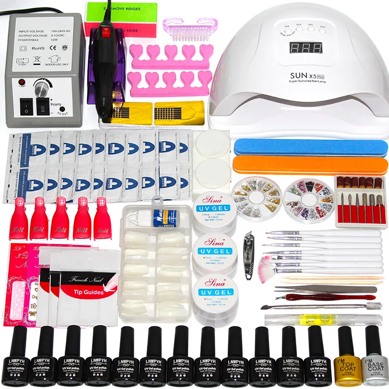Лак для ногтей kit12/10 цветов гель лак для ногтей комплект маникюрного геля для Лаки Нейл-арт Набор 36/48/54W УФ-лампы для ногтей Сушилка электрическая дрель комплект
