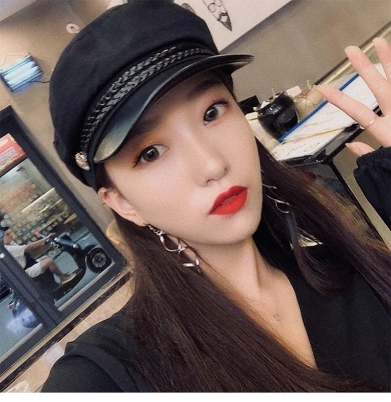 Модная шапка из искусственной кожи сезон осень-зима шерстяная Матросская для