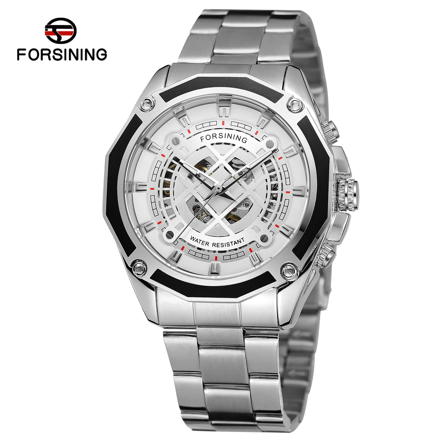 

Forsining Mens Stainless Steel Luxury Business Watches Skeleton Waterproof Dial Automatic Mechanical Wristwatches Male
