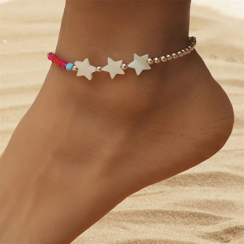 

Simple And Fashionable Color Beaded Beach Chain Summer Creative Rice Beads Star Anklet Bohemian Ethnic Style Jewelry Gift