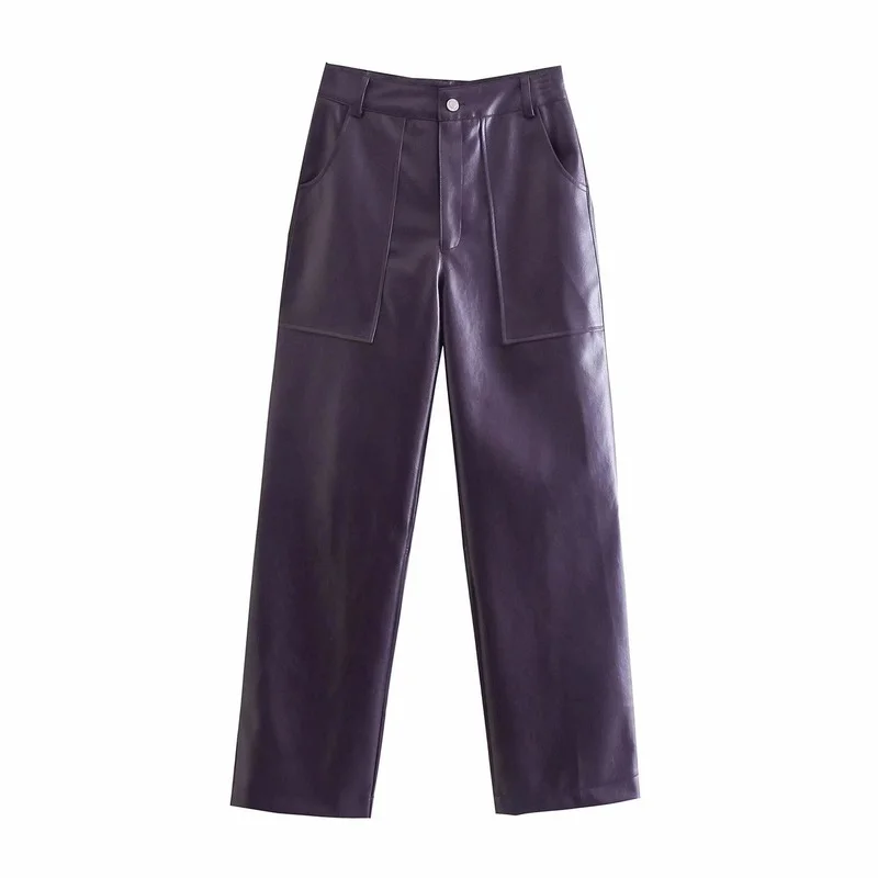 

Брюки женские прямые из экокожи, с карманами, на пуговицах, с завышенной талией