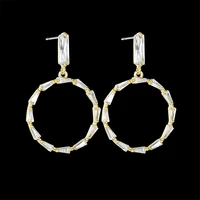 16k earrings round 3a zircon earrings for women 2021 trends copper s925 silver needle european american plated real gold jewelry