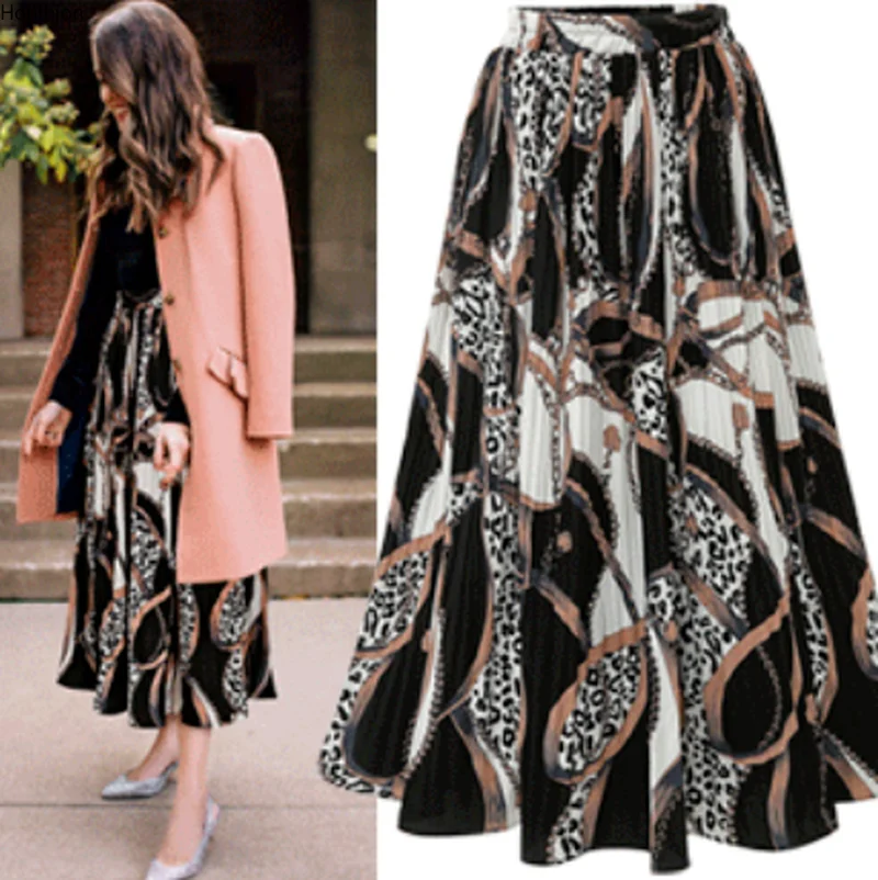 

Женская юбка Houthion с цветочным принтом, Повседневная модная шифоновая большая юбка, женские юбки, Женская средневековая юбка миди