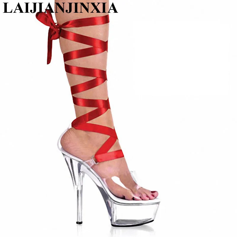 New 17CM High-Heeled Lace-Up Sandals Dance Shoes Pole Dancing Shoes Model High Heels Women's Party Shoes