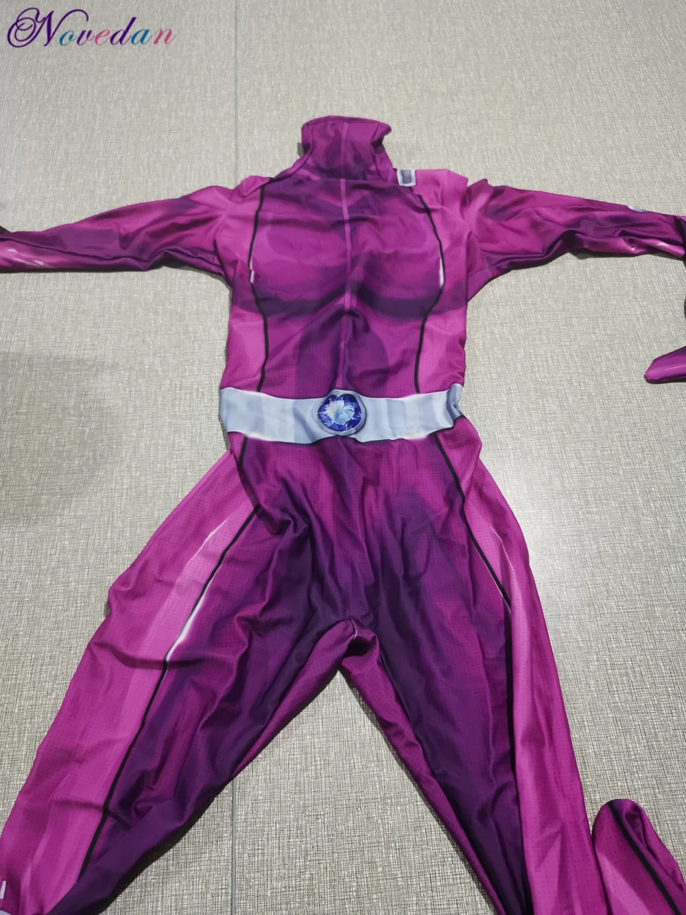 

Anime Totally Spies Mandy Cosplay Costume Jumpsuits Zentai Adult Kids Spandex Purple Bodysuit Tight Suit Catsuit Halloween