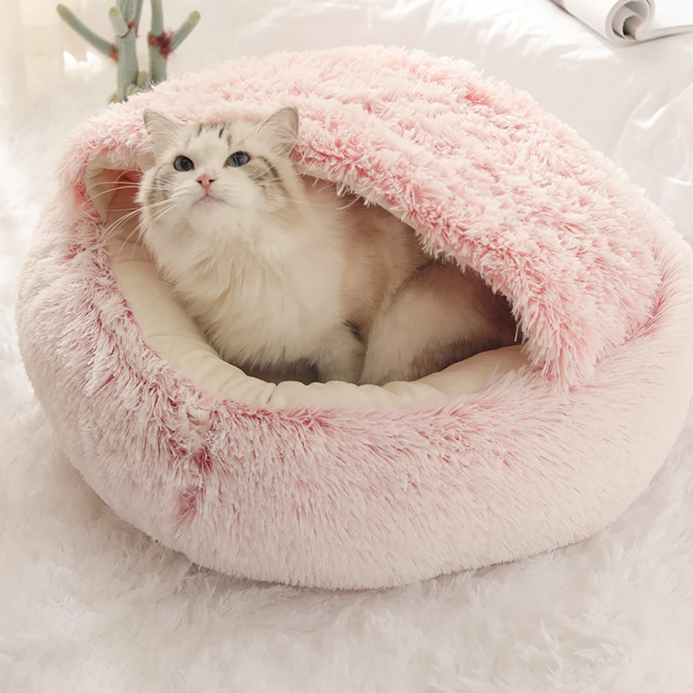 Cama de invierno para gato, coj&iacute;n largo de felpa para mascota, bolsa de dormir c&aacute;lida, cama redonda, cesta para gato, tumbona, nido para perros peque&ntilde;os, medianos y grandes-3