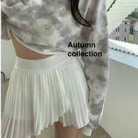 fall women korean style tie dye printed two piece loose crop tops streetwear sweatshirts white short skirts all match sexy sets