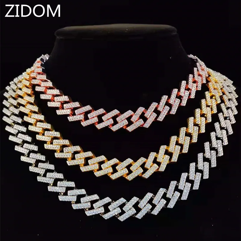 Мужская сверкающая цепь в стиле хип-хоп с ромбами из кубинской цепи 13 мм