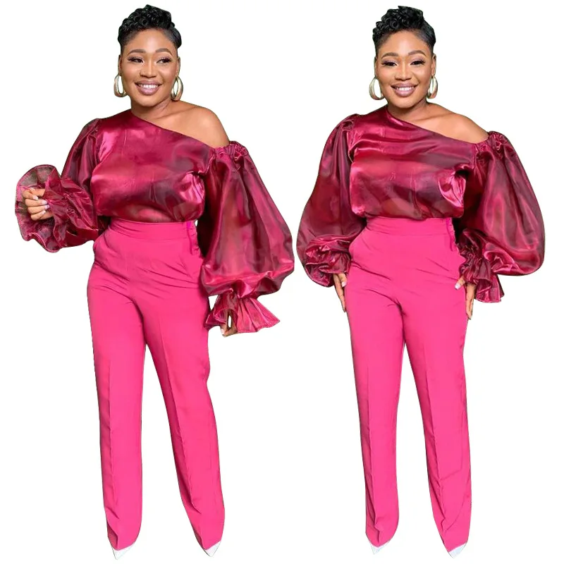 Очаровательный женский красный комплект из двух предметов модный топ с длинными