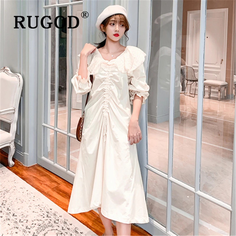 RUGOD элегантные кружевные буфы на рукавах женское платье Корейский Питер Пэн