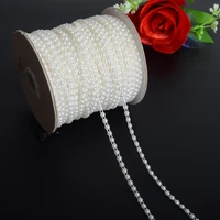 boliao 3 yard 4mm 316 width abs half round flatback imitation pearl beads chain trim wedding bridal bouquet diy craft r2000