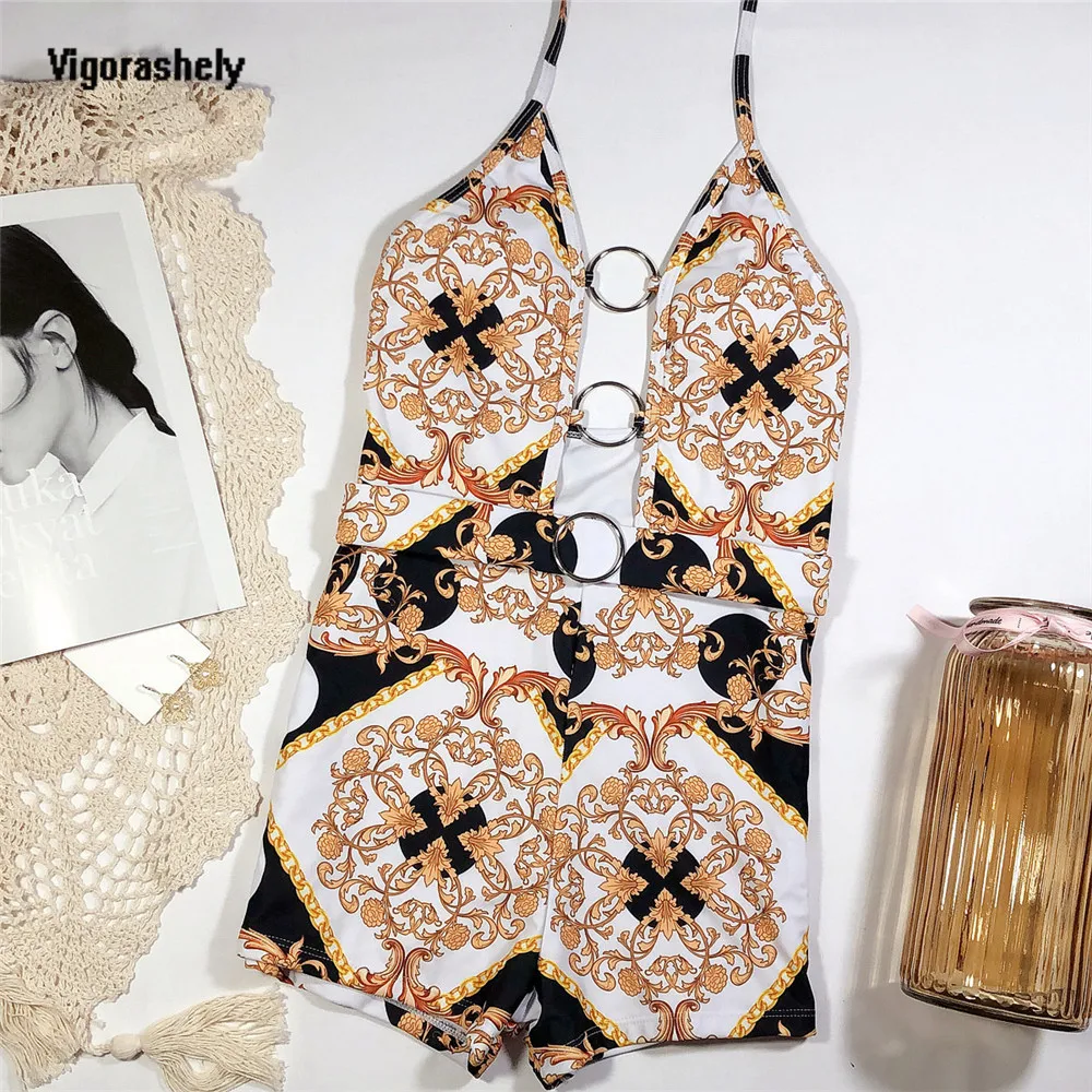 Вигорашелли Сексуальный купальник с глубоким V-образным вырезом для женщин, винтажный купальник-монокини с принтом кольца, купальный костюм для плавания в 2020 году.