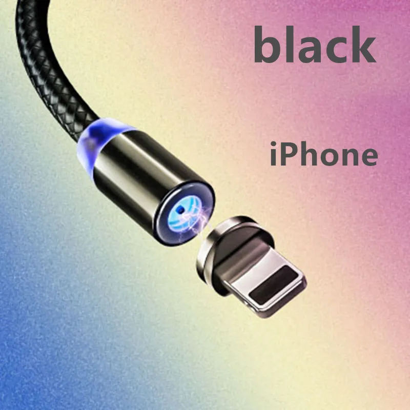 black iPhone Магнитный кабель USB для быстрой зарядки кабель usb type C Магнитный кабель для зарядки данных Micro USB кабель для мобильного телефона USB шнур - Цвет: black iPhone