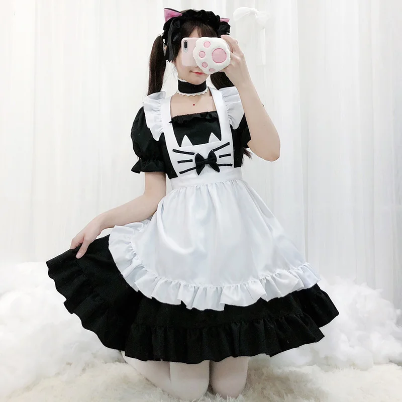 

Women Girls JP Anime Kawaii Maid Cat Lolita Dresses Apron Halloween Cosplay Costume Party Role Play Dress Up Waitress Outfit