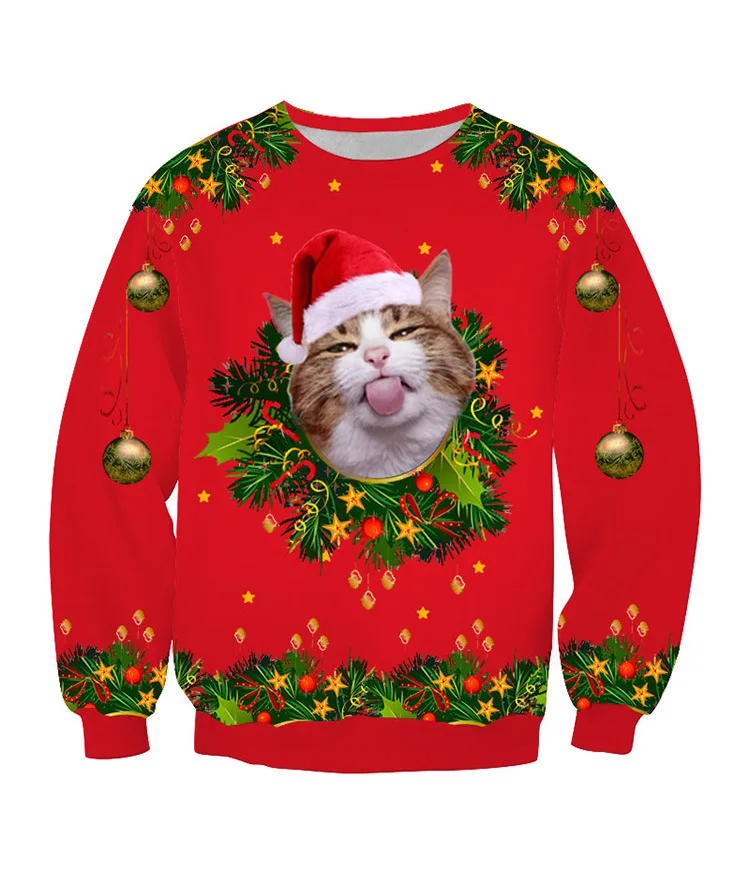 Ugly Christmas Sweater Christmas Novelty Autumn Winter Blouses Clothing Santa Claus Printed Loose Sweater Men Women Pullover