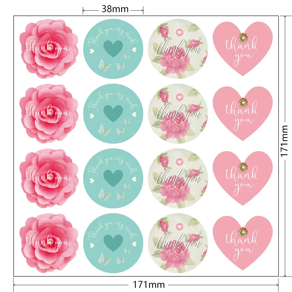 

500pcs/roll Heart Thank You Stickers Round Adhesive Label Stickers For Small Business Gift Cards Envelope Sealing Stickers