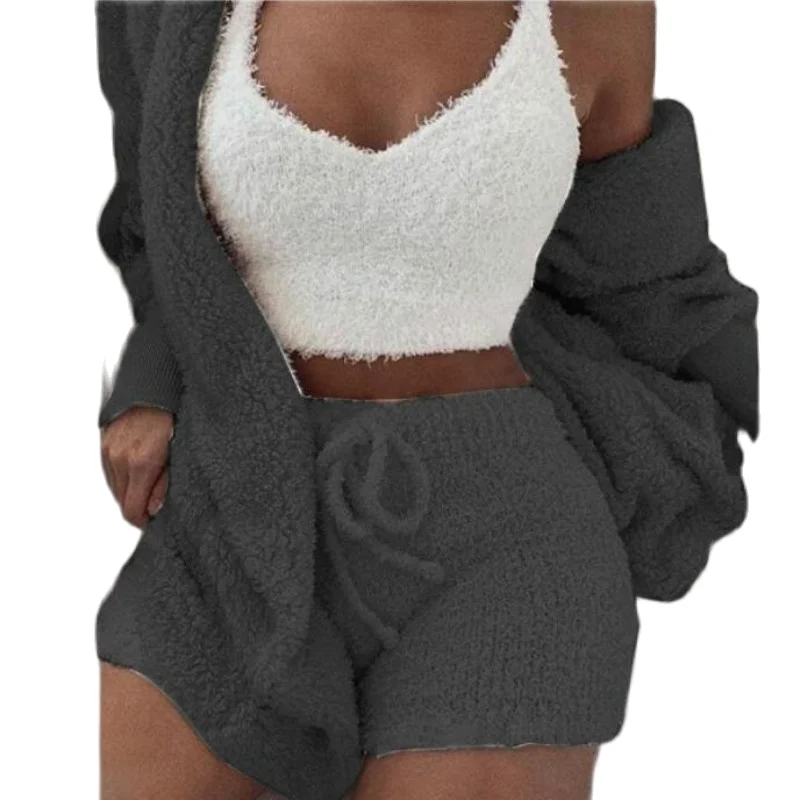 

3 Piece Sets Plus Size Clothing for Women Solid Cardigan V-Neck Lounge Wear Comfortable Breathable Fashion Streetwear Homewear