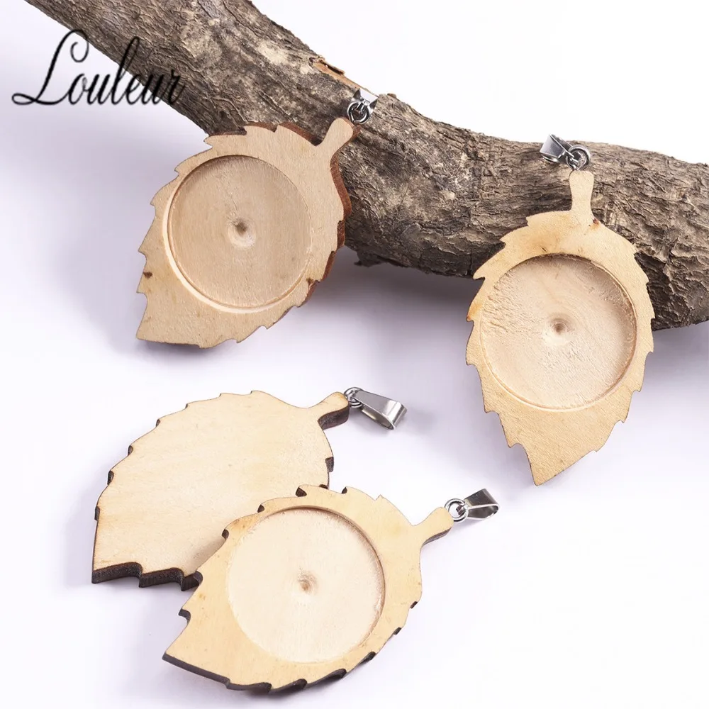 10 шт./Лот деревянная подвеска в виде листа основа для кабошона 28*55 мм внутренний