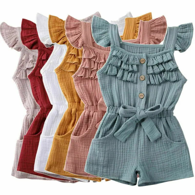 New Summer Toddler Kids Baby Girls Dress Princess Ruffle Sleeve Romper Cotton Outfits Jumpsuit Playsuit Kids Clothes 6M-5Y