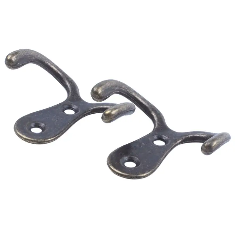 

2 x Screw hook Retro metal double hook Metal wall mount hanger coat Antique bronze for hats