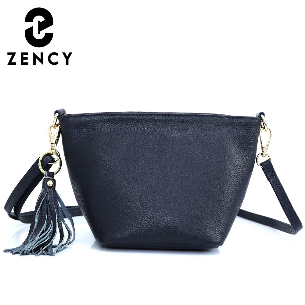 

Zency 2022 Summer Genuine Leather Fashion Tassel Small Women Crossbody Bag Simple Casual Retro Lady Shoulder Bags Bucket Female
