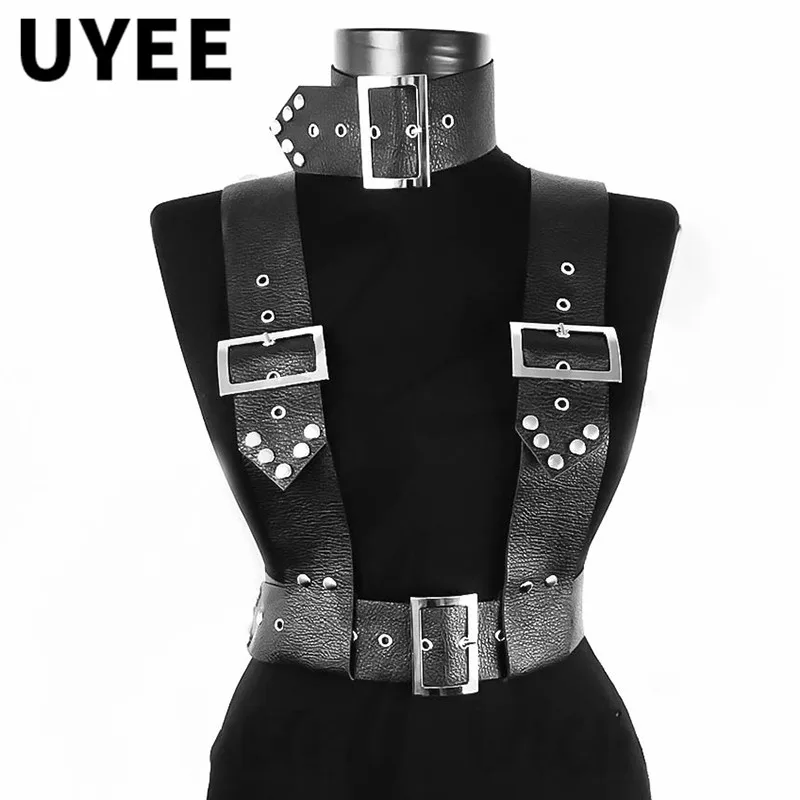 

UYEE Women Punk Wide Harness PU Leather Underwear Belt Sexy Body Bondage Garter Belt Clubwear Crop Top Suspenders Gothic Sek