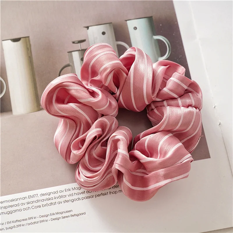 

Satin Striped Scrunchies Rubber Hair Ties Elastic Hair Bands Girls Ponytail Holder Smooth Silky Scrunchie Women Hair Accessories