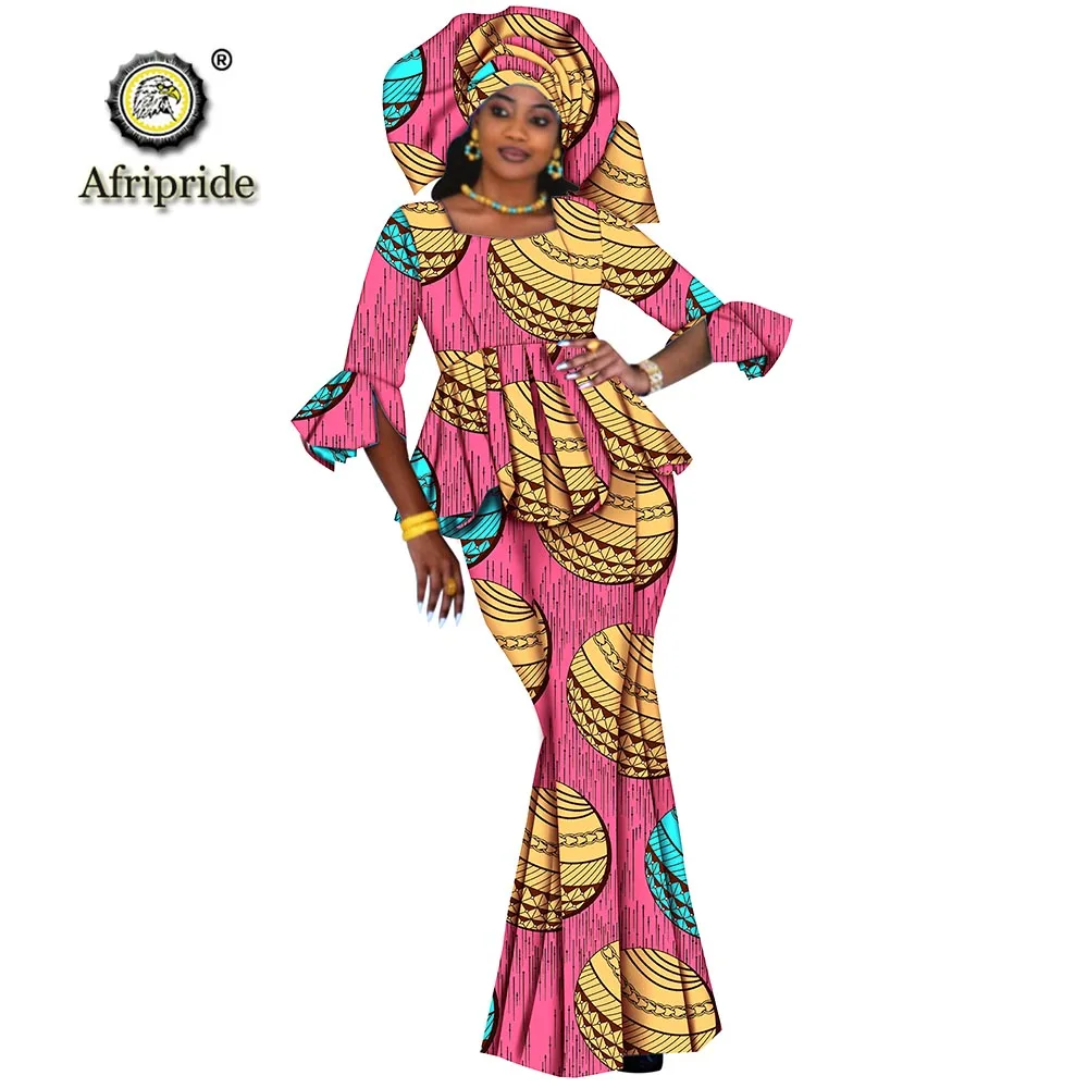 Африканский принт наряд для женщин топ dashiki рубашки+ длинные макси юбки+ большая повязка на голову традиционная одежда AFRIPRIDES1926027
