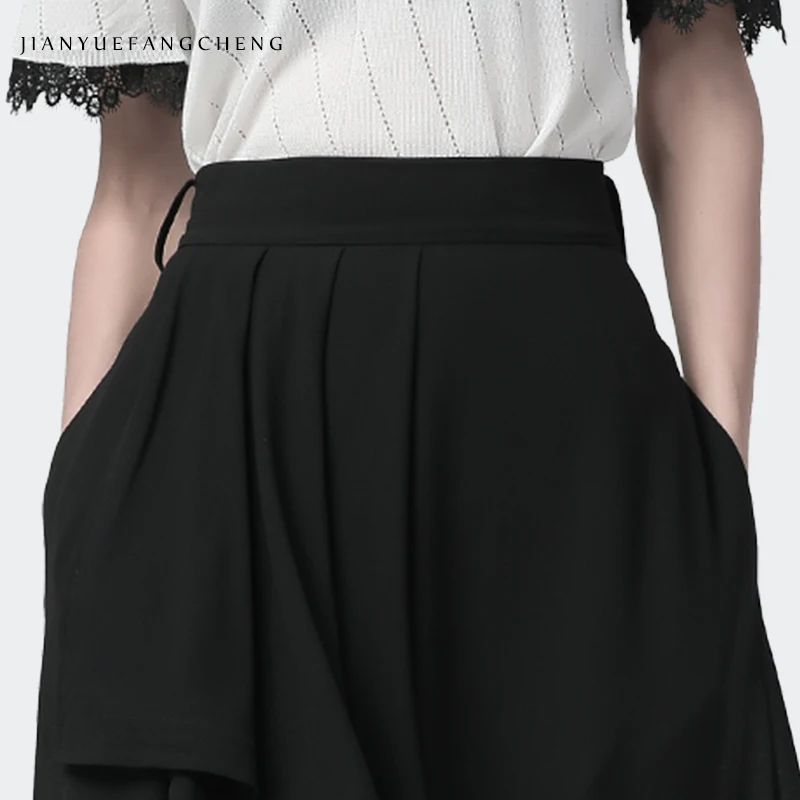 Женская Шифоновая Юбка-миди с воланом и карманами черная Повседневная