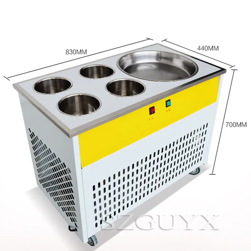 

220V Commercial fried ice machine single pot + four refrigerated barrel fried ice machine stainless steel fried yogurt machine