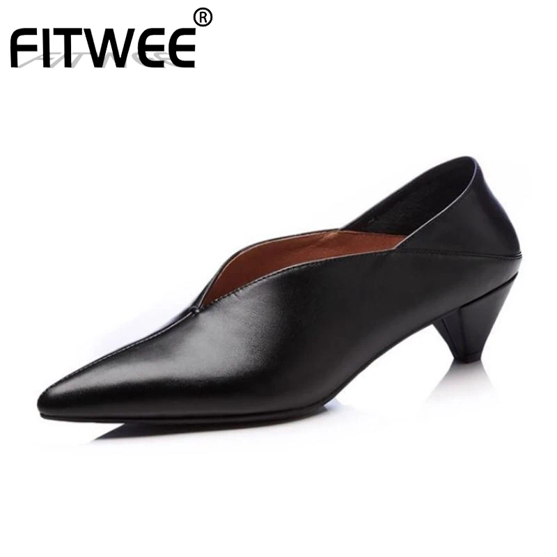 FITWEE женские Обувь на высоких каблуках из натуральной кожи в винтажном стиле с