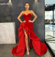sexy red mermaid prom dresses ruffles side slit sweetheart formal evening gowns vestido de novia special occasion dress