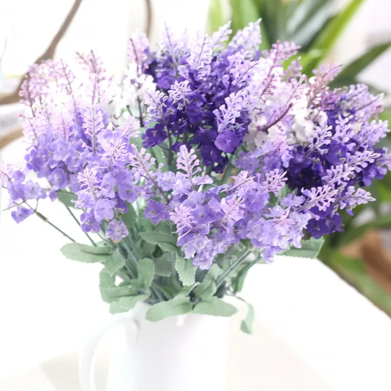 

5Pcs/lot 10 Heads Lavender Branch Artificial Silk Flowers Wedding Flower Wall Decorative Home Table Display Fake Grass Bouquet