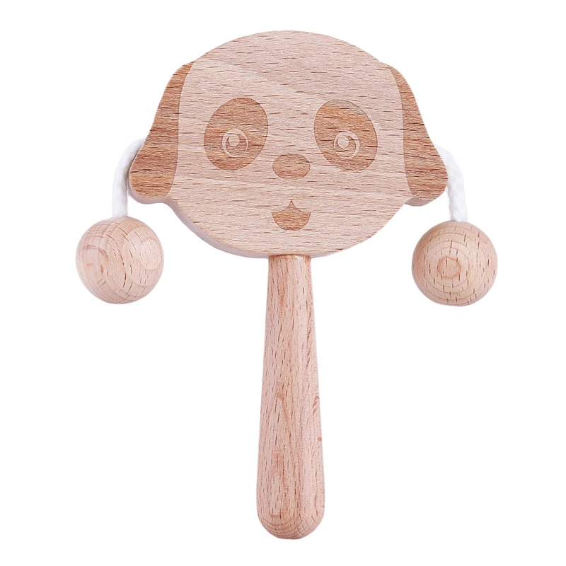 

Wooden Baby Beech Bear Hand Cartoon Pattern Rattles Play Gym Montessori Stroller Toys Can Chew Wooden Rattles