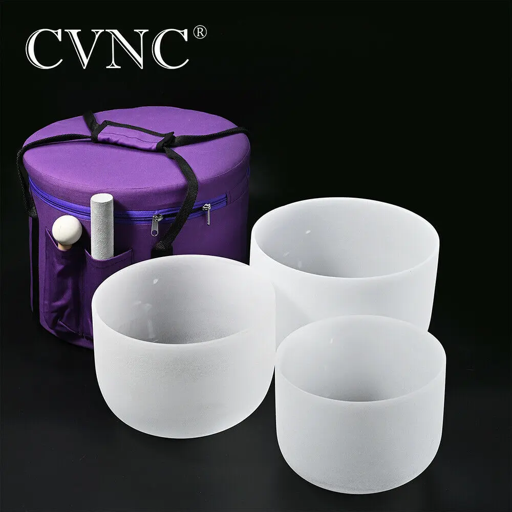 Чаша Поющая матовая кварцевая с кристаллами 3 шт. сумкой для