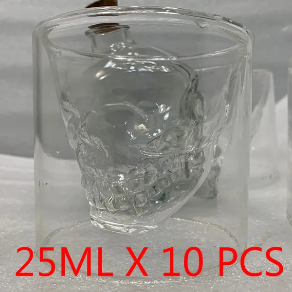 cup 25ML10 PCS Двойной стеклянный прозрачный череп красное вино молоко виски Чай Кофе напиток спиртные напитки изолированный стакан для воды многоразовое стекло бокал для вина - Цвет: cup 25ML10 PCS