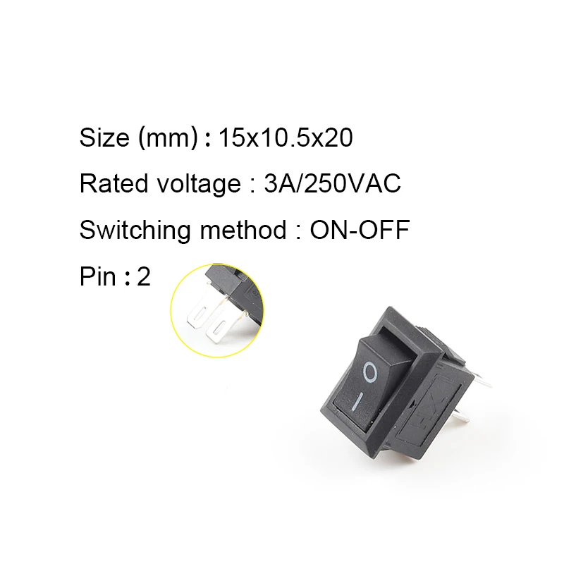Кнопочный переключатель KCD11 10 шт./лот 2 контакта 10x15 мм SPST 3A 250 В AC|Выключатели| |