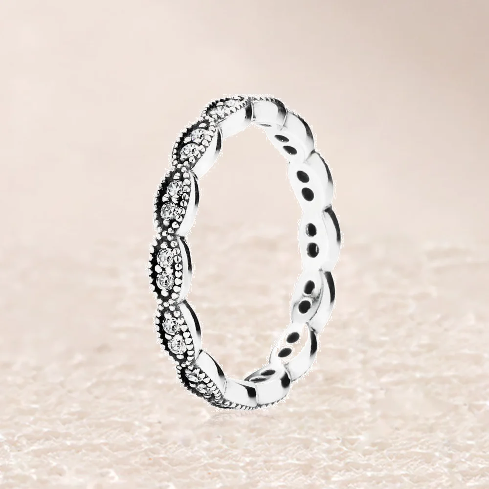 

190923CZ SPARKLING LEAVES SILVER BANDED RING