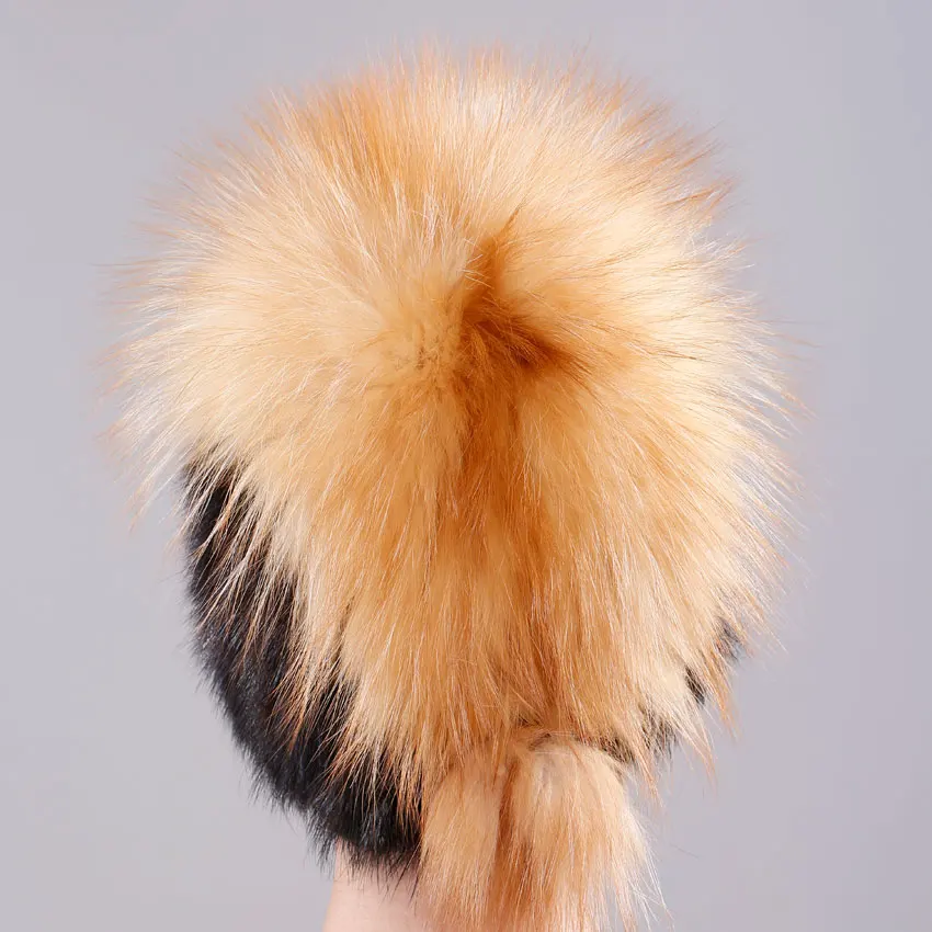 ICYMI норка мех Теплые женские вязаные шапки с мехом лисы помпон из натурального