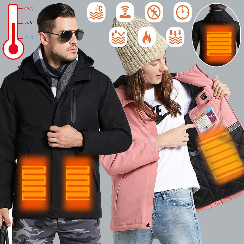 

2021 Newest Men Winter Thick USB Heating Cotton Jacket Waterproof Windbreaker Hooded Winter Coat Thick Warm Mens Winter Jacket