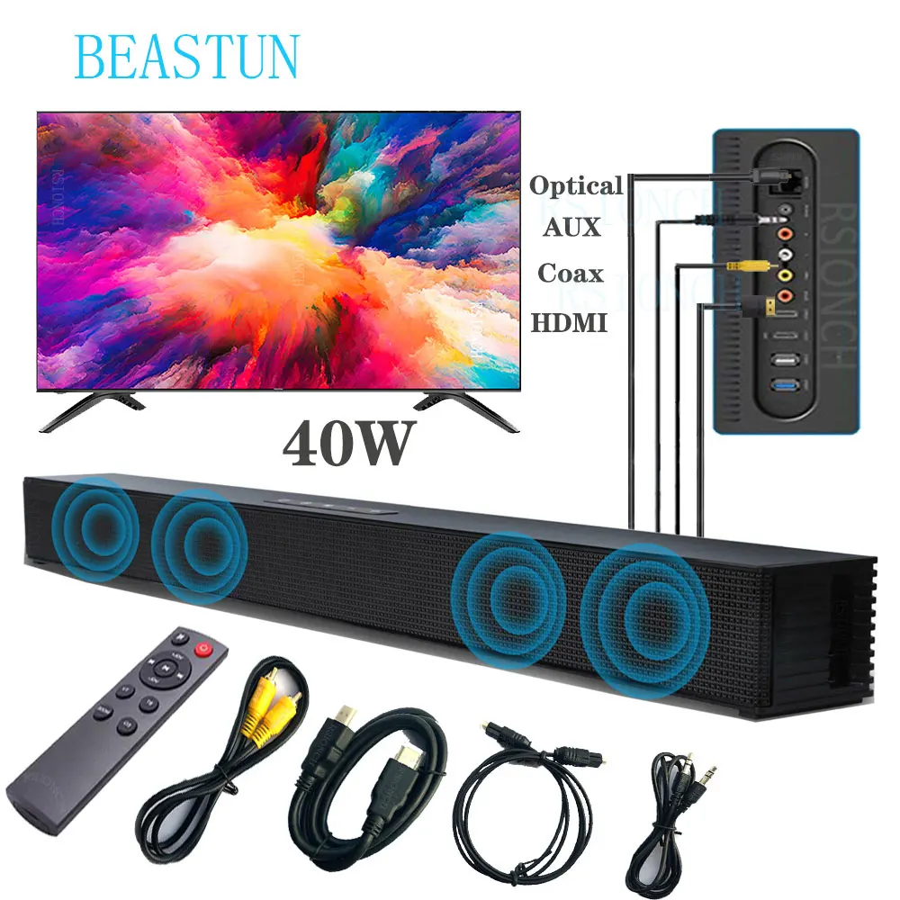 

Caixa De Som TV Soundbar Home Theater 40W Bluetooth Stereo Surround Speaker Support Opt Coax HDMI-compatible Subwoofer for PC Mi