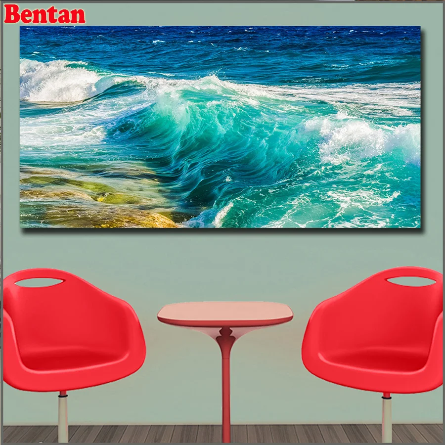 Полная квадратная круглая Алмазная вышивка Побережье океана пейзажные волны 5d diy