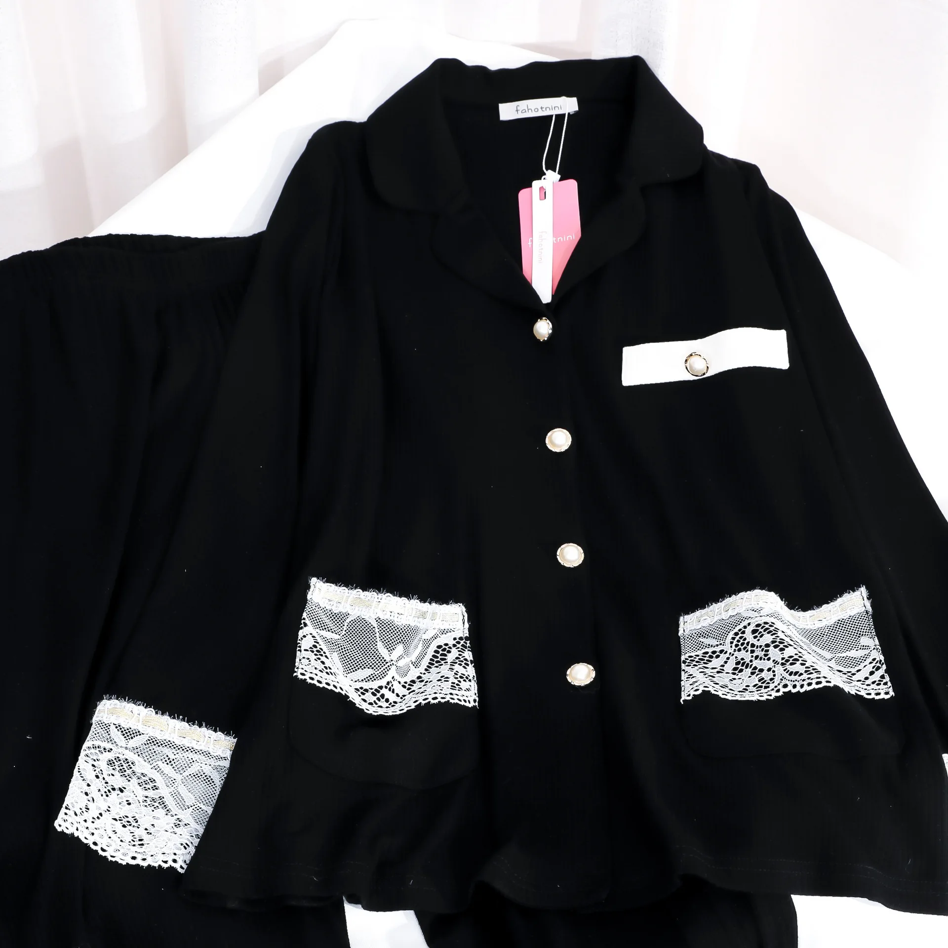 

2021 Spring and Autumn Pajamas New Modal Court Style Lace Stitching Long-Sleeved Sleepwear Elegant Homewear for Women