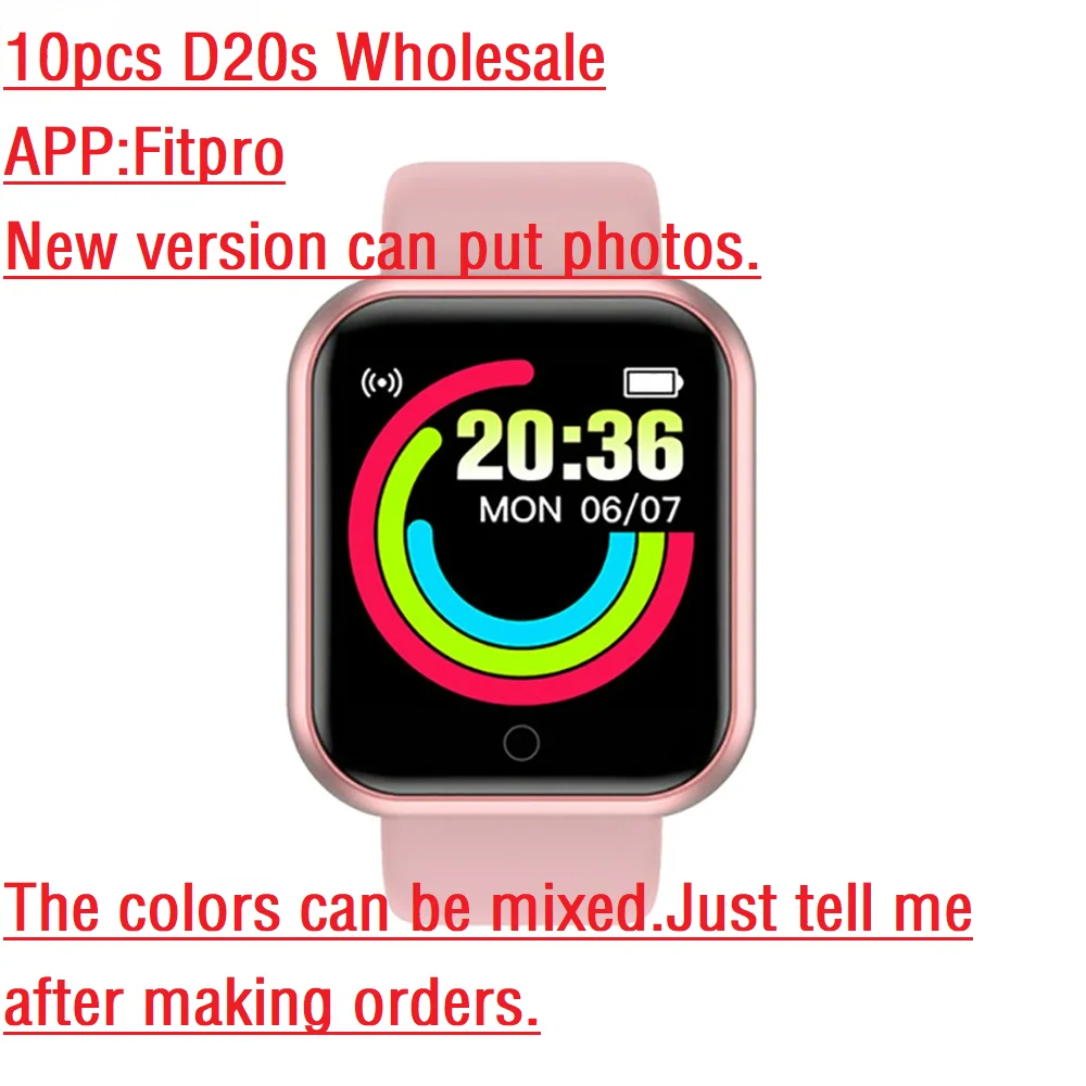

10 pcs D20s Smart watch Men Women Blood Pressure Heart Rate Monitor Waterpoof Bluetooth SmartWatch For Android IOS Smart Clock