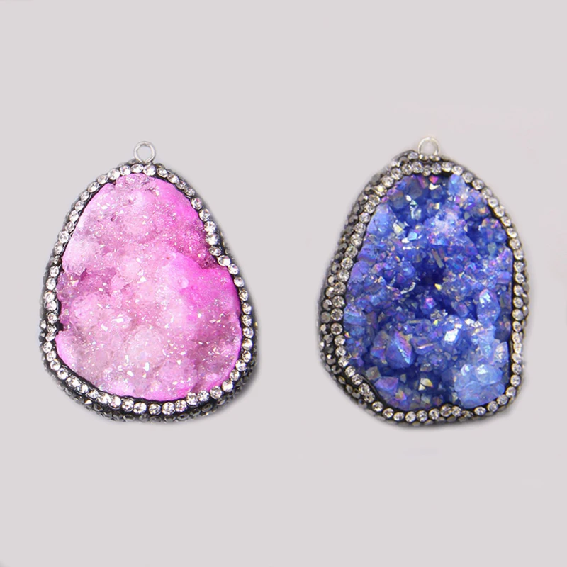 Красный синий кварц кристалл Амулет из друзы камней кулон для изготовления