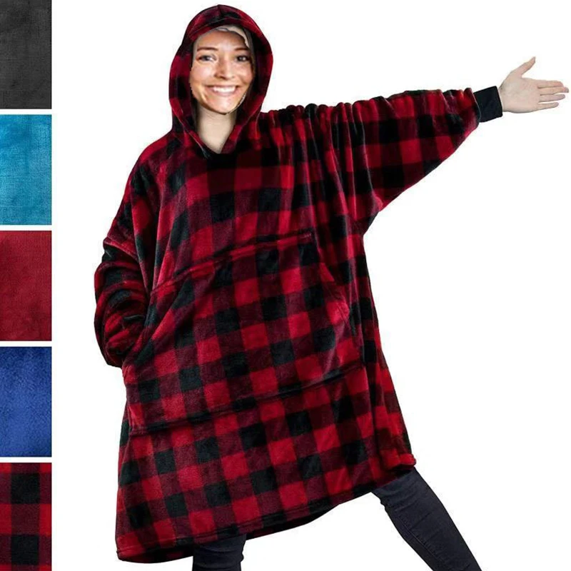 Зимнее толстое удобное одеяло с капюшоном для телевизора свитшот теплое