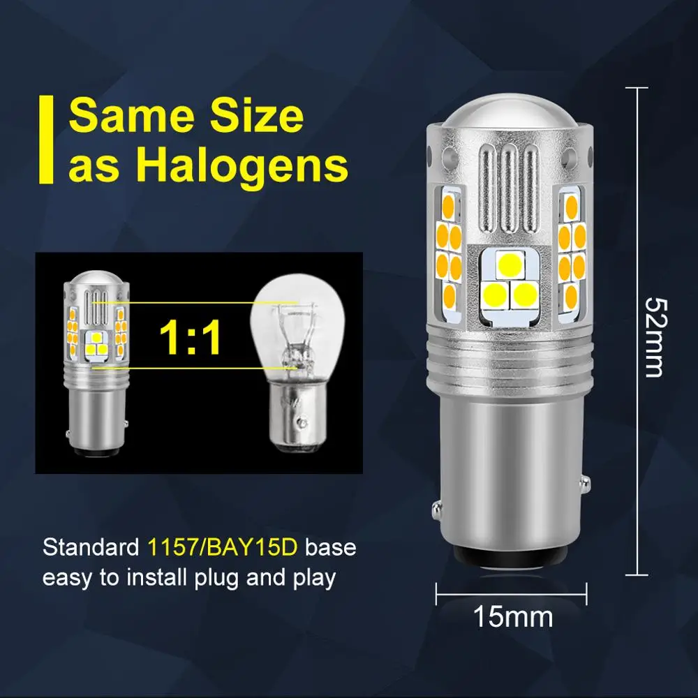 2 шт. 1157 BAY15D T20 7443 T25 3157 светодиодный двухцветный указатель поворота Автомобильная