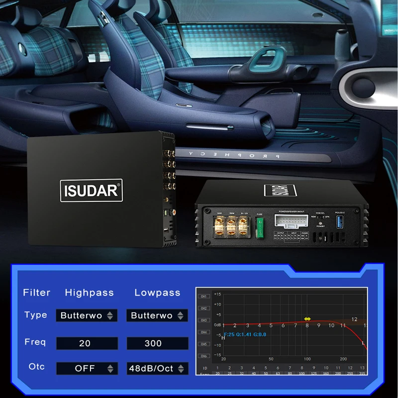 Автомобильный усилитель ISUDAR DSP для VW/SKODA/Audi/BMW/Benz/Ford/Opel/Seat максимальная мощность 1000